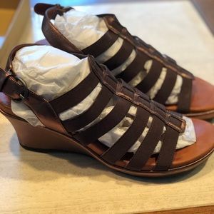 Gentle Souls Wedge Hammer Bronze Leather Sandals